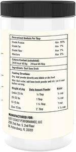 Left Coast Performance grass fed pet bone broth powder single ingredient packaging