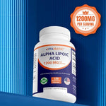 Vitamatic Alpha Lipoic Acid 1200mg capsules displayed next to the authentic USA manufactured packaging