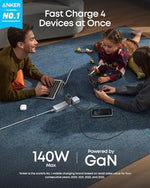 Anker multi device charging block showcasing three USB-C ports and one USB-A port configuration