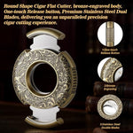 Scotte Cigar Cutter Guillotine Bronze Engraved Cigar Straight Cutter Round Shape Double Stainless Steel Blade Cigar Clipper Portable Cigar Accessories in Gift Box - Image 3