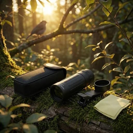 Close up look at the fully coated optical lens elements of the SMBT 8x21 compact handheld tracking telescope.