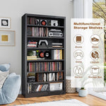 DUTYSEST black multimedia organizer tower styled as a modern bookshelf in a contemporary home office environment.