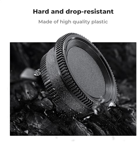 Vacuum packed microfiber cleaning cloth shown alongside DSLR camera body caps for complete lens maintenance.