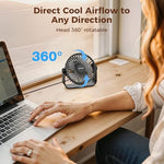 TriPole battery free table fan connected to a portable laptop USB port showcasing universal power compatibility