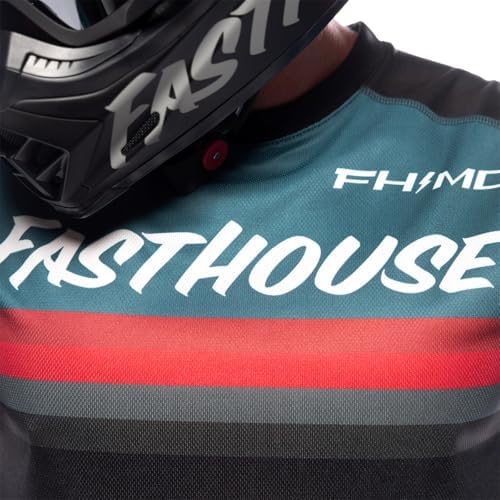 Fasthouse mountain bike jersey showing the extended drop tail back design engineered to stay tucked into pants