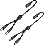 SIOCEN DC power splitter cable pack front view showing the 1 female to 2 male configuration for security camera systems.