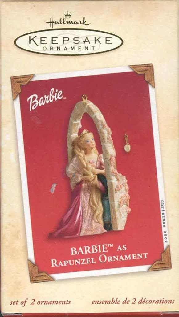 Hallmark Ornament 2002 Barbie as Rapunzel - Set of 2, Barbie & Brush - #QXI5326 - Image 1
