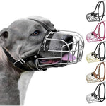 BRONZEDOG stainless steel pitbull mask showing adjustable leather straps.