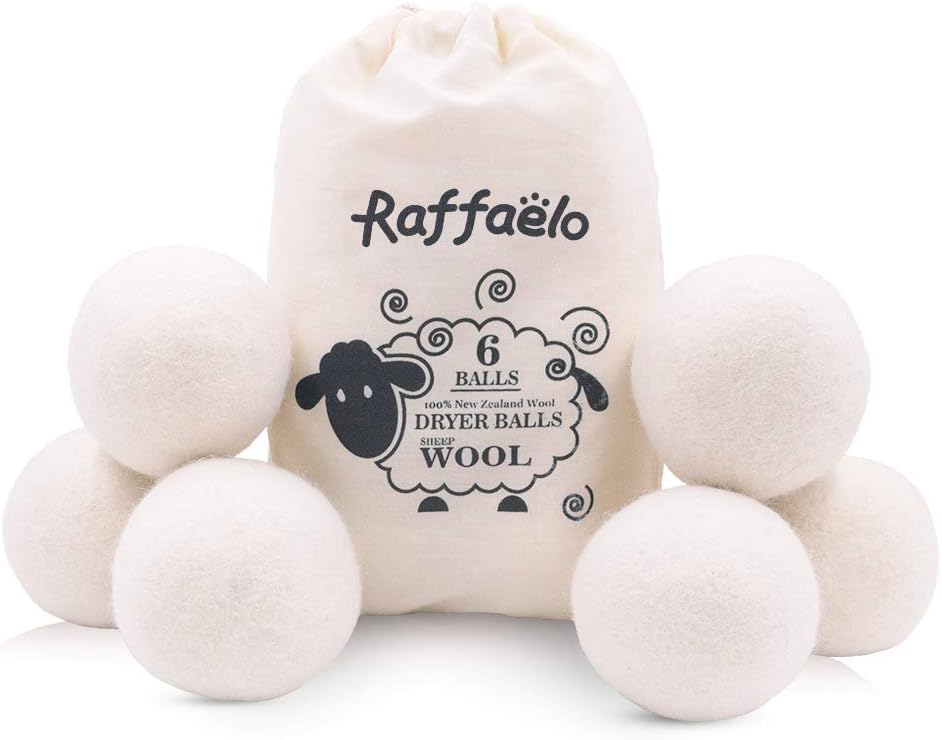Raffaelo Wool Ball, Wool Dryer Balls XL Premium Reusable Natural Fabric Softener Pet Fur Hair Remover - Set of 6PCS (White) - Image 1