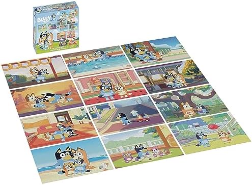 Spin Master Bluey preschool puzzles displayed out of the box featuring forty-eight piece wood and die-cut designs.