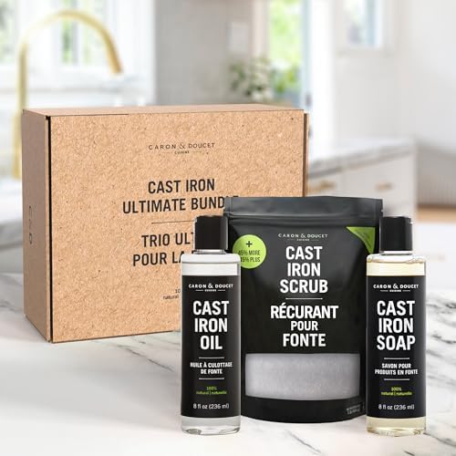Caron And Doucet plant based cast iron seasoning oil bottle close up