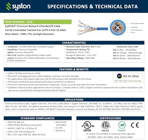 High performance 600MHz Cat6E raw bulk ethernet cable product packaging layout