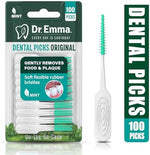 Dr. Emma flexible interdental tooth picks showing the longer easy grip handle with anti slip stripes.