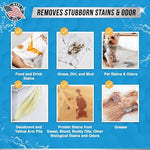 Comparison of clean laundry showing the effectiveness of the enzyme booster on grease stains.