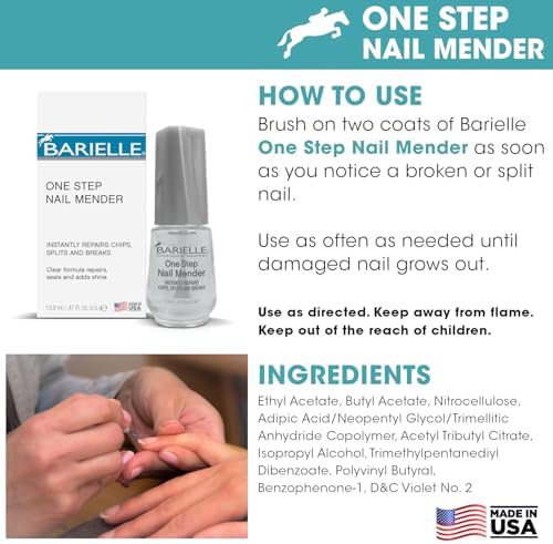 Side view of Barielle One Step Nail Mender glass bottle with clear liquid