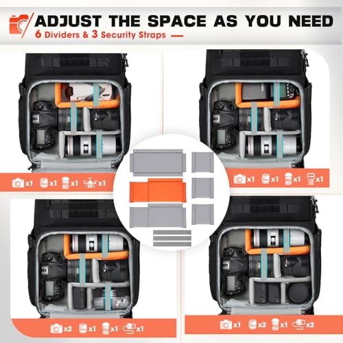 Interior view of Rainsmore photography backpack with customizable dividers
