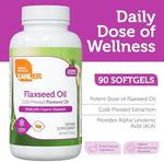 Zahler cold pressed flaxseed oil supplement bottle showing certified organic nutritional facts
