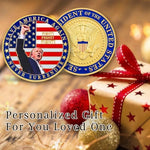 Authentic USA imported presidential commemorative medal resting inside a black velvet pouch