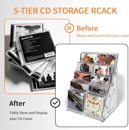 Side view of Wingsife 5-tier space saving clear media storage rack setup.