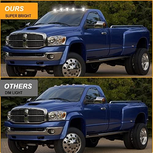 The illuminated white LED light output of the R And F Auto pickup truck roof running lamps.