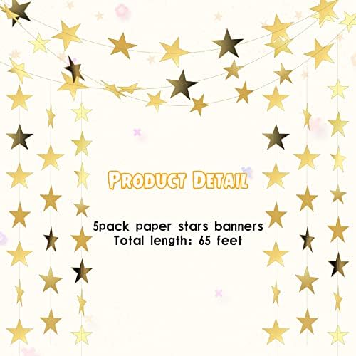 Spakon gold glitter stars close up showing the shimmer paper and thread details