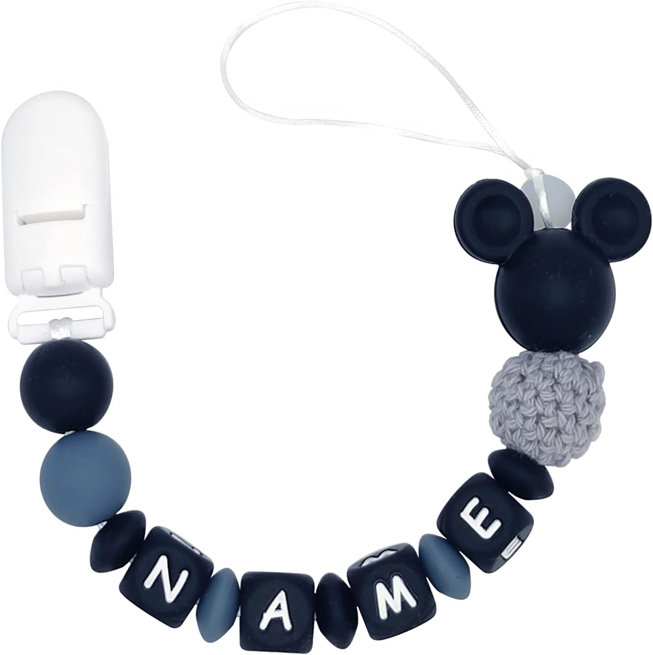 Panny And Mody personalized pacifier clip with name customizable mouse black front view high quality baby accessory
