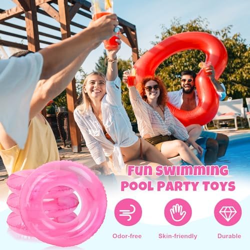 Group of four pink inflatable beach floats for summer party
