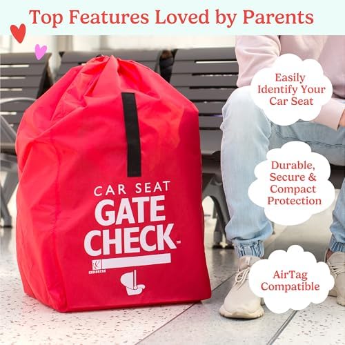 Bright red J.L. Childress car seat travel bag folded