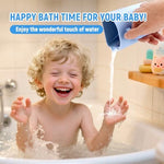 Close up view of the food grade silicone material and ergonomic handle of the baby bath cup.