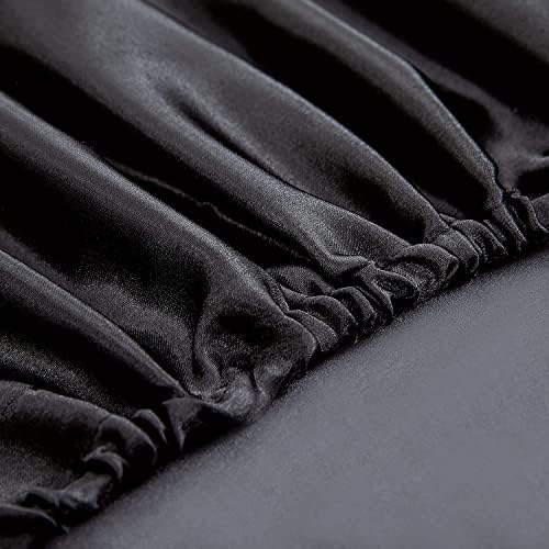 Twin size bed styled with Homiest black satin fitted sheet