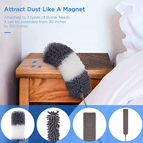 Microfiber Feather Duster Kit with Extension Pole (30–100") – Bendable Washable Heads, Extendable Dusters for Cleaning Ceiling Fan, High Ceiling, Blinds, Furniture & Cars (5 Pcs) - Image 7