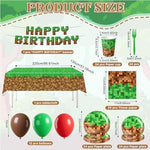 Pixel themed birthday party plates and cups arrangement