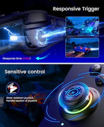 Side angle view of the Spican handheld controller focusing on the programmable macro mapping buttons.