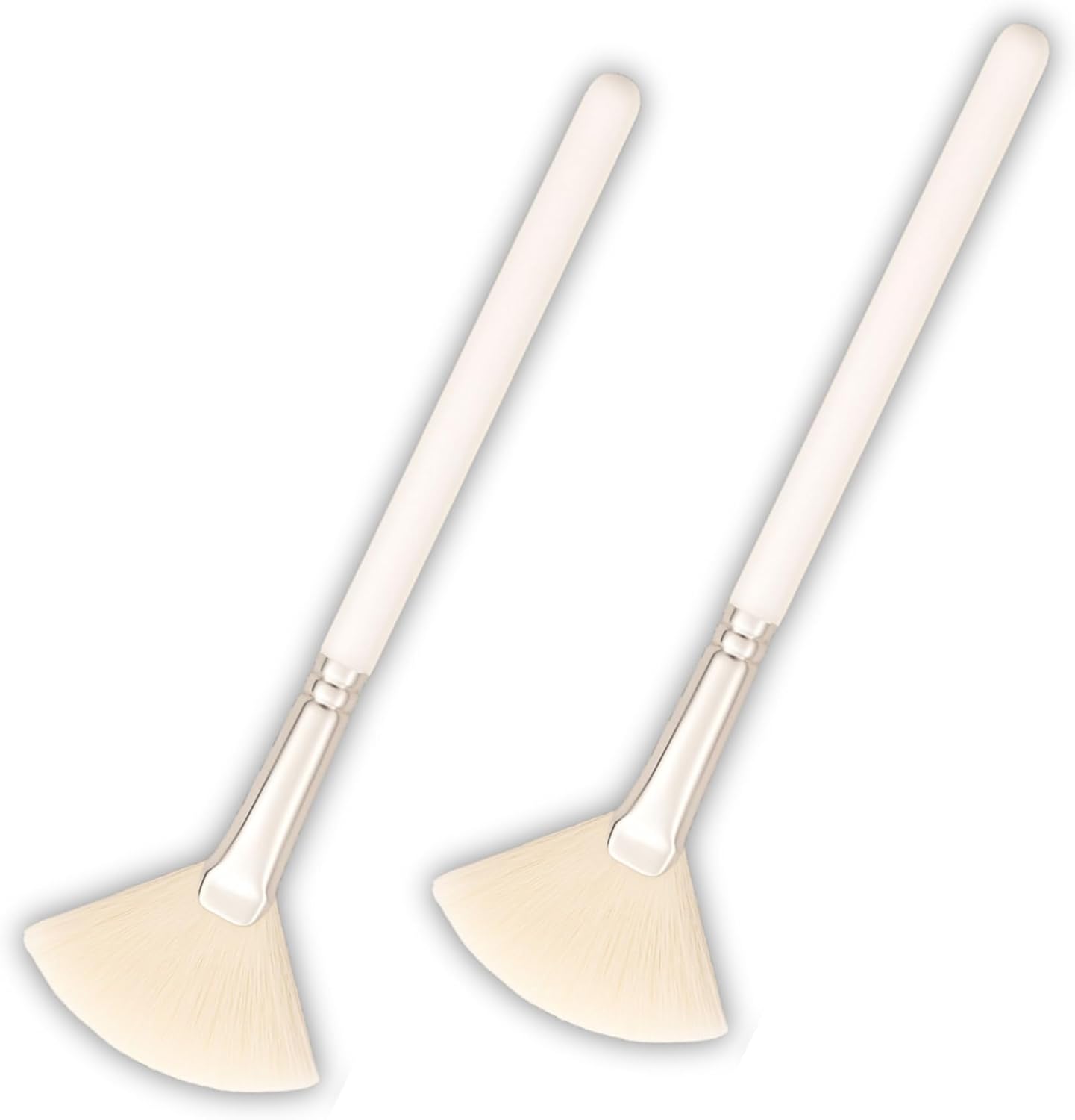 Generic soft fluffy goat hair professional facial esthetician brush front view showcasing white natural bristles