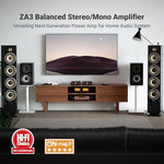 Fosi Audio ZA3 compact desktop power amplifier showcasing the rear panel balanced XLR and RCA inputs.