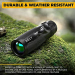 Koly 10x25 lightweight monocular telescope with the included wrist strap and protective carrying case.