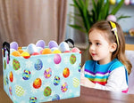 BOOHIT canvas hamper base detailing the durable stitching and colorful egg print
