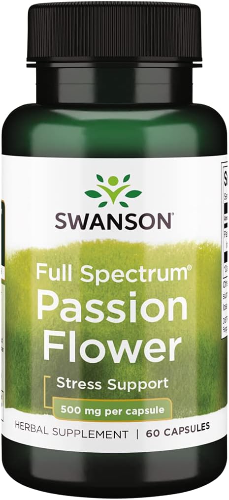 Swanson Full-Spectrum Passion Flower Stress Support 500 Milligrams 60 Capsules - Image 1
