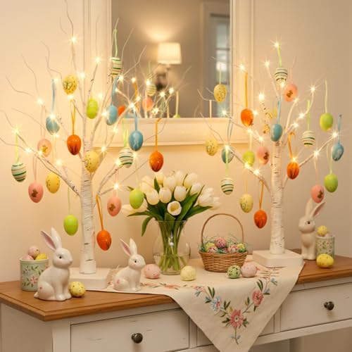 EAMBRITE white birch tree set utilized as minimal everyday room lighting without ornaments.