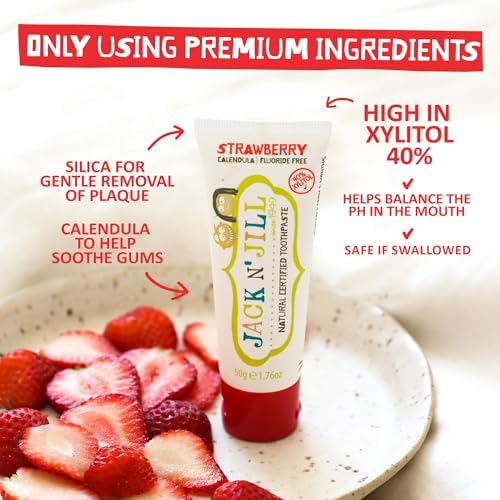 Organic calendula ingredients label on Jack N' Jill natural toothpaste for toddlers
