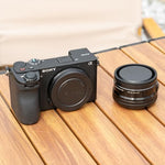 Alternative view of the camera body cap replacing the Sony ALC-B1EM model for sensor safety.