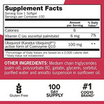 Authentic Qunol Mega Ubiquinol 100 count dietary supplement container back view