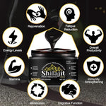 Pure Himalayan Shilajit dietary supplement showing rich dark resin rich in fulvic acid