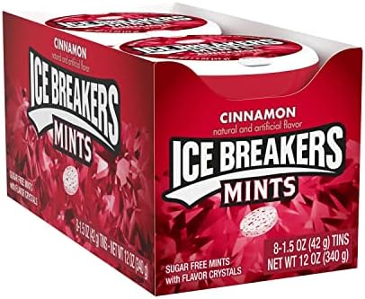 Ice Breakers Sugar Free Cinnamon Mints displaying the sparkling flavor crystals inside
