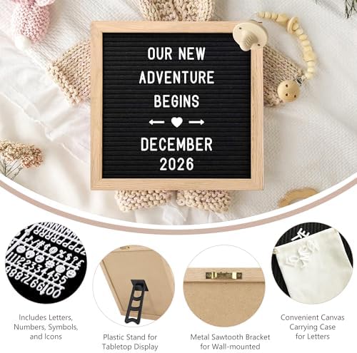 Customizable felt letter board with changeble characters for unique baby milestone messaging