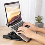 MeFee ergonomic desktop stand adjusted to the highest level for eye level viewing