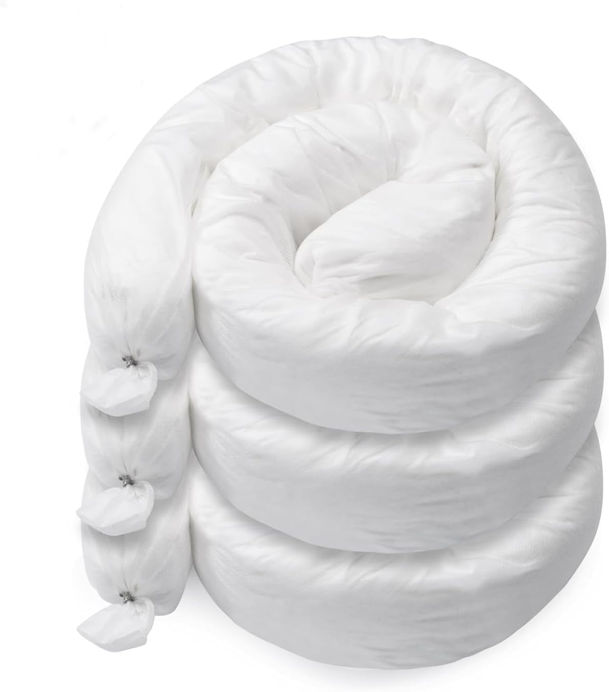 Get Goods oil absorbent sock front view showing flexible white industrial spill snake.