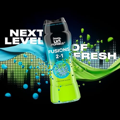 Close up of Downy Unstopables dual scent laundry beads for long lasting freshness.