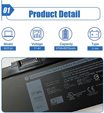 Dentsing ninety seven watt hour replacement battery showcasing connection pins and serial numbers