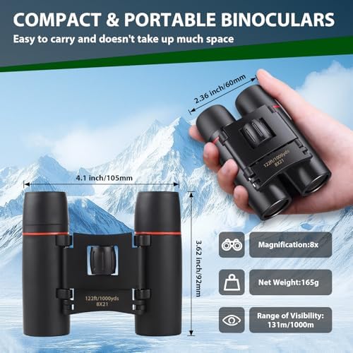 POXXU portable 8x21 binoculars folded configuration for travel portability